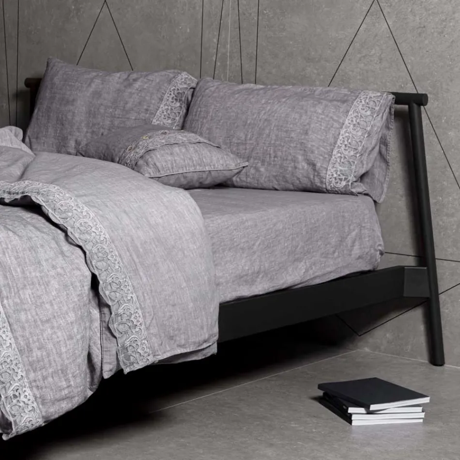 Aufbewahrungstasche für Bettdeckenbezüge aus Leinen mit Sinergia-Spitze und Knöpfen – Energis Viadurini