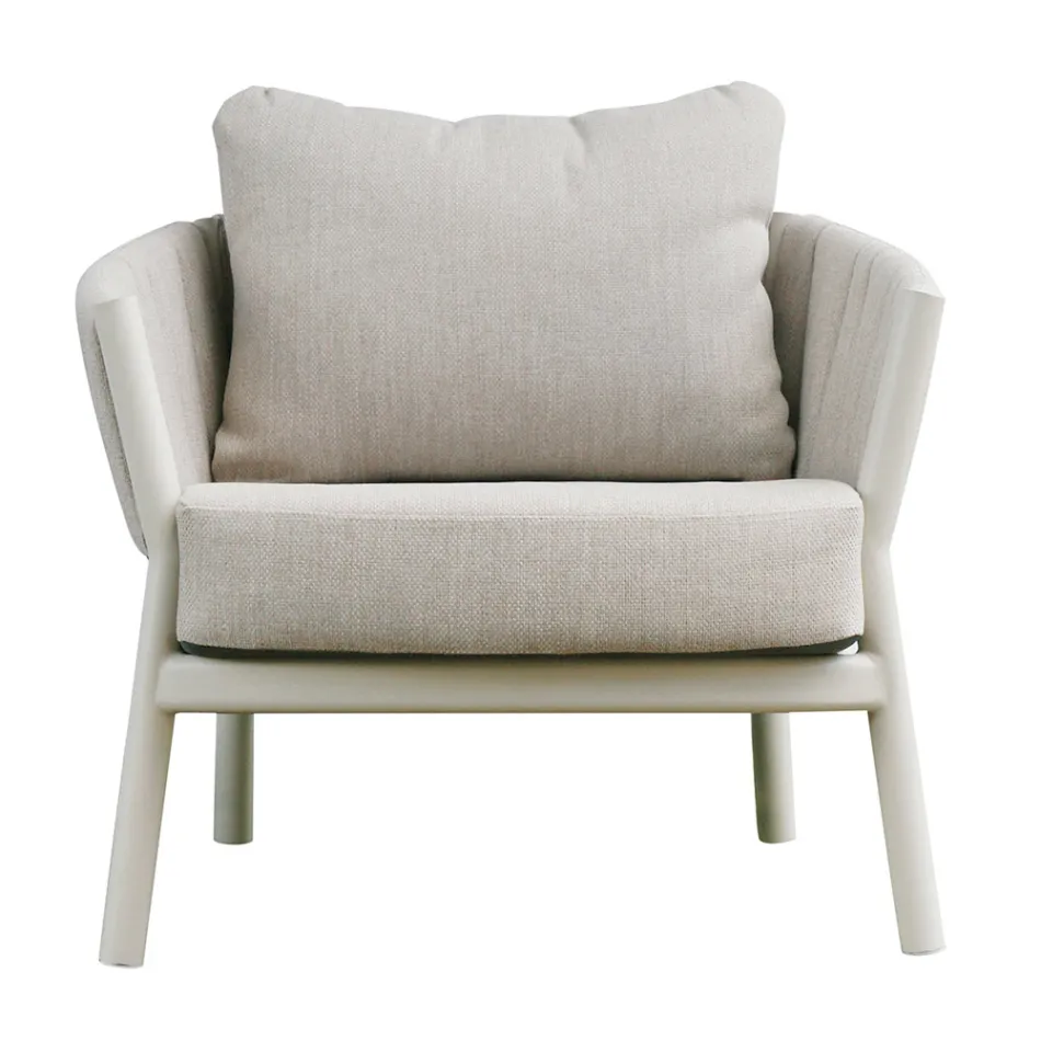 Wohnzimmer, bestehend aus 2 Sesseln, 1 Sofa und 2 Couchtischen aus Aluminium - Fusion Viadurini