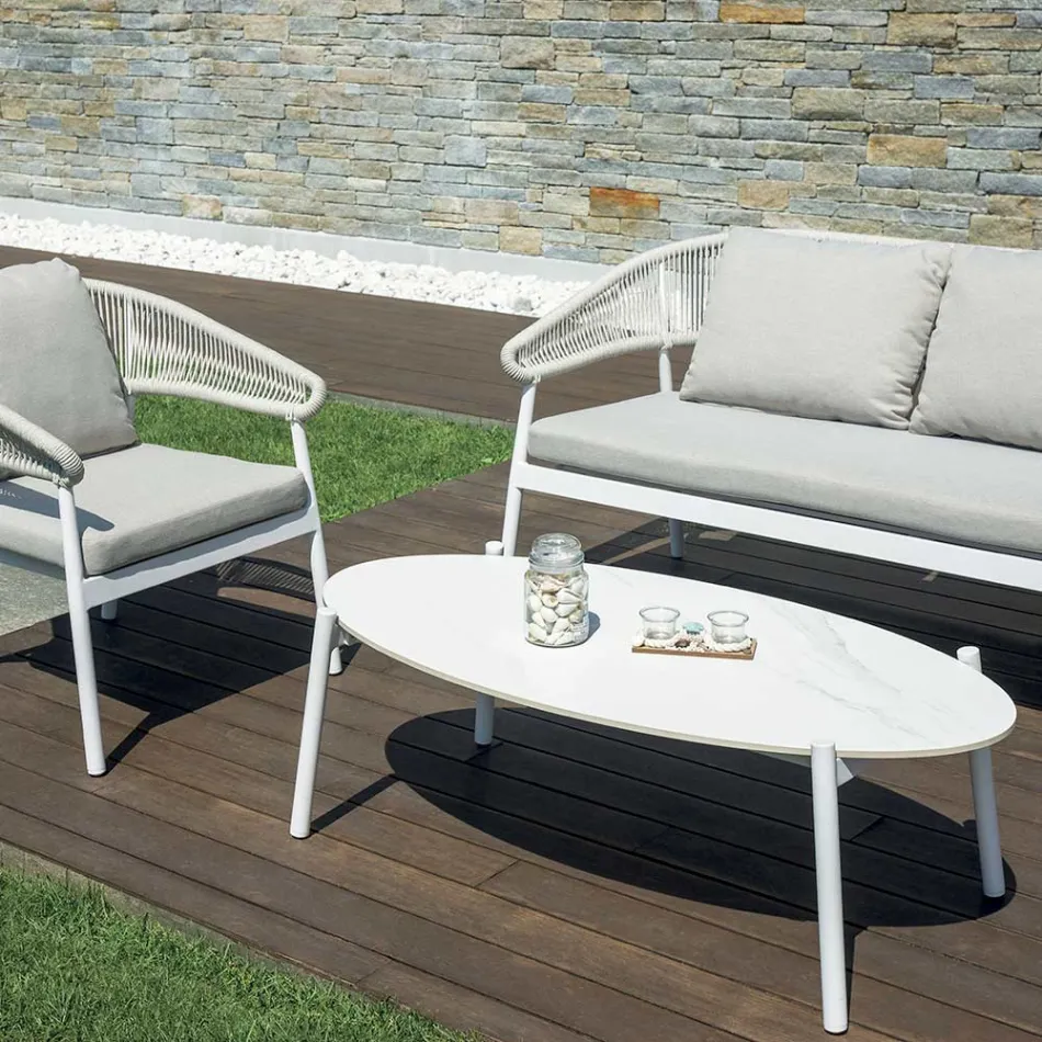 Outdoor-Wohnzimmer mit abgerundeten Kissen und Armlehnen - Zenith Viadurini