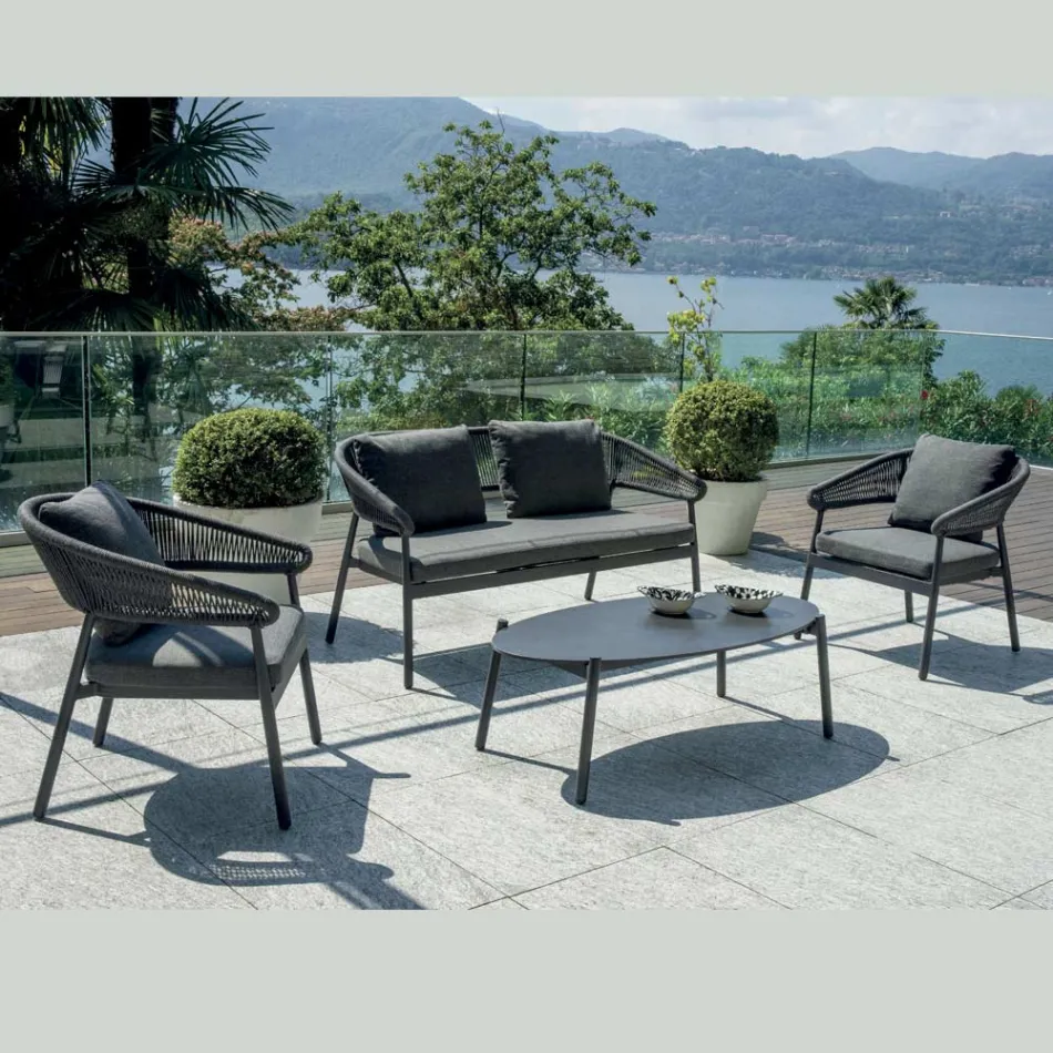 Outdoor-Wohnzimmer mit Kissen und abgerundeten Armlehnen - Zenith Viadurini