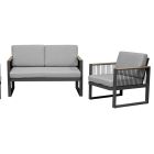 Outdoor-Wohnzimmer mit Sofa und 2 Sesseln aus Seilaluminium und Teak - Chaise Viadurini