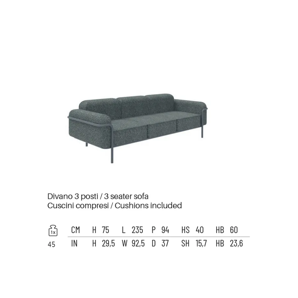 Wohnzimmer im Freien mit Sofa und 2 Sesseln aus Stoff Made in Italy - Suki Viadurini