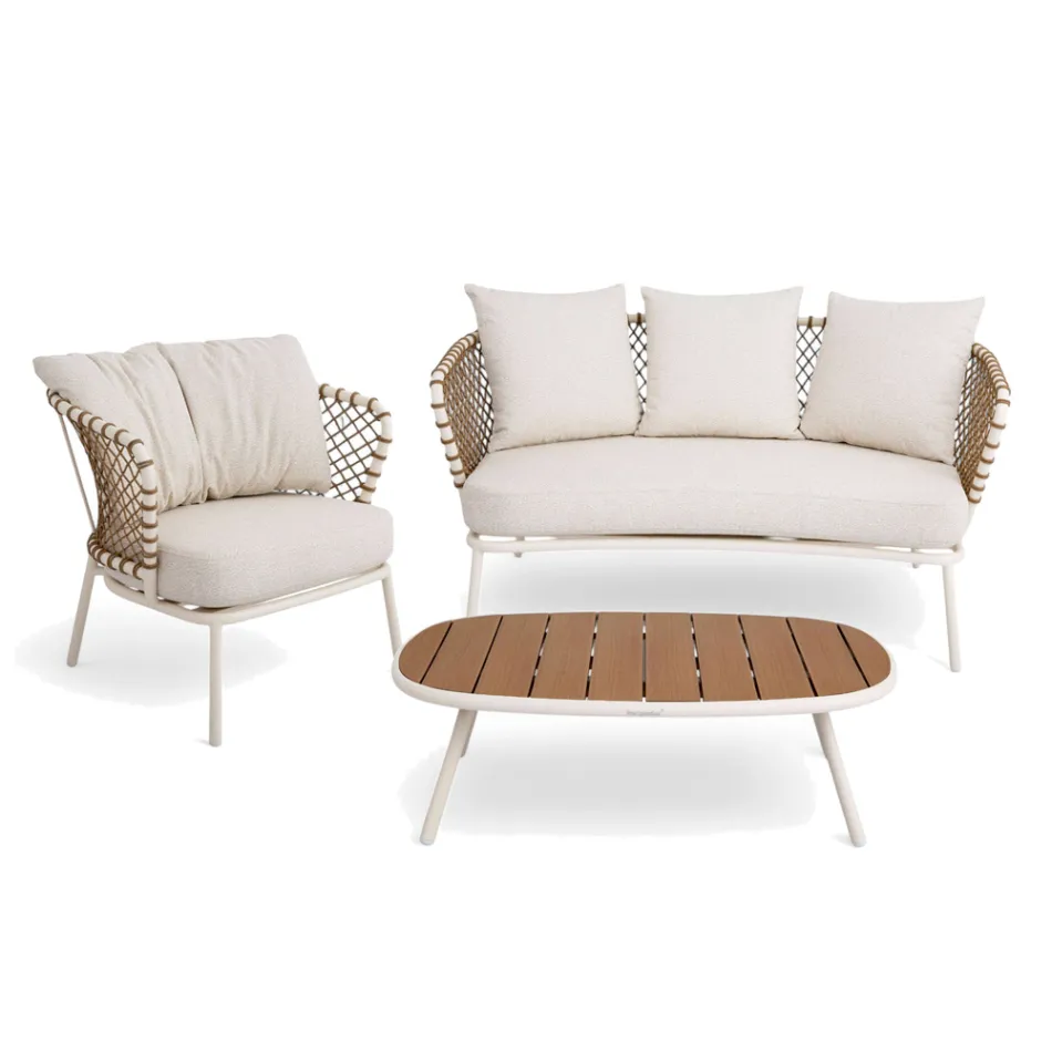 Outdoor Lounge mit Aluminiumrahmen und Seilrückenlehne - Skyline Viadurini