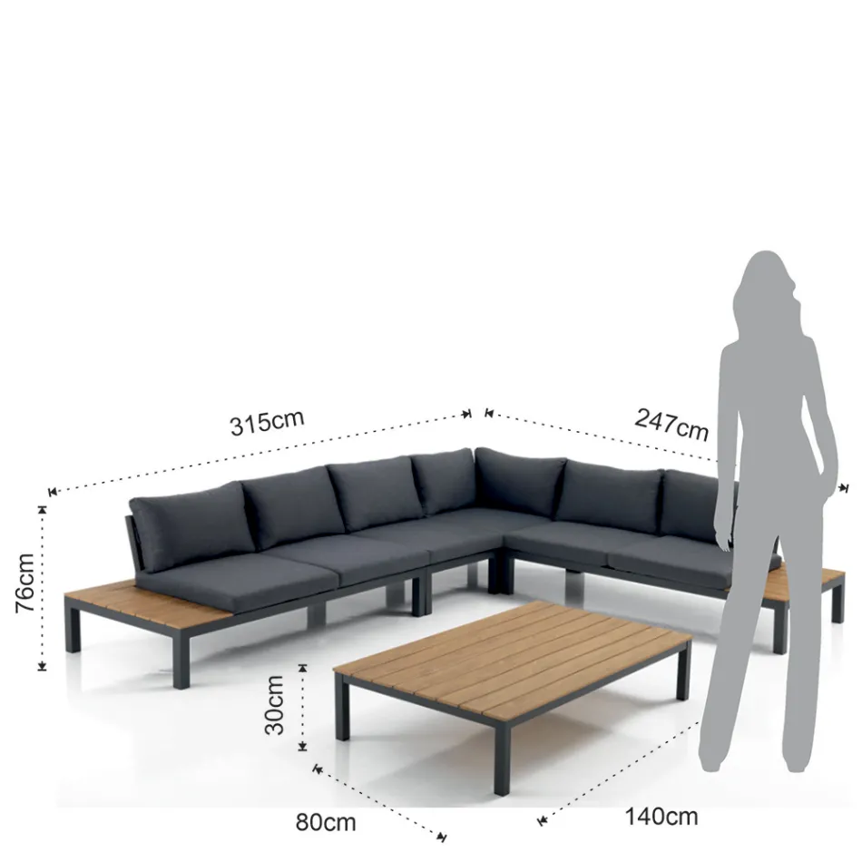 Wohnzimmer im Innen- und Außenbereich, bestehend aus 1 Ecksofa und 1 Couchtisch – Savoir Viadurini