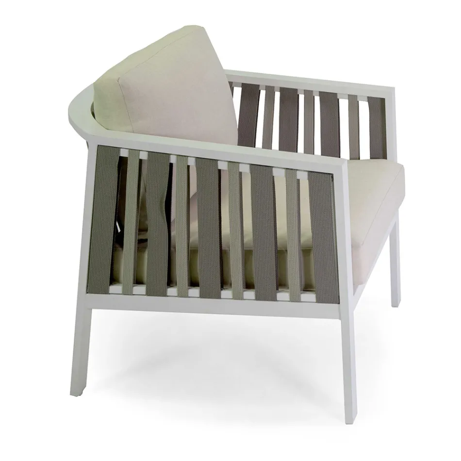 Outdoor Lounge aus weißem Aluminium und cremefarbenen Polstern - Relaz Viadurini