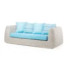 Outdoor-Lounge in Polyrattan und blauen Kissen - Charlie Viadurini