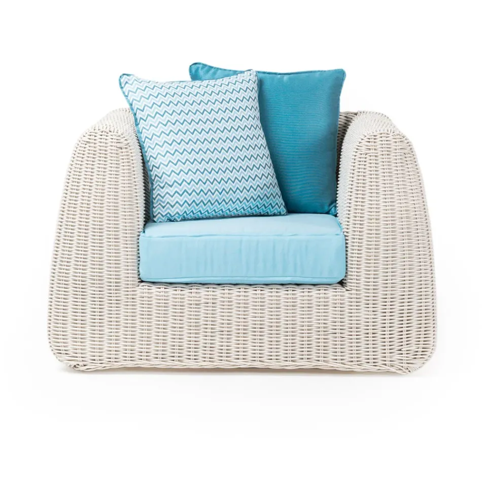 Outdoor-Lounge in Polyrattan und blauen Kissen - Charlie Viadurini