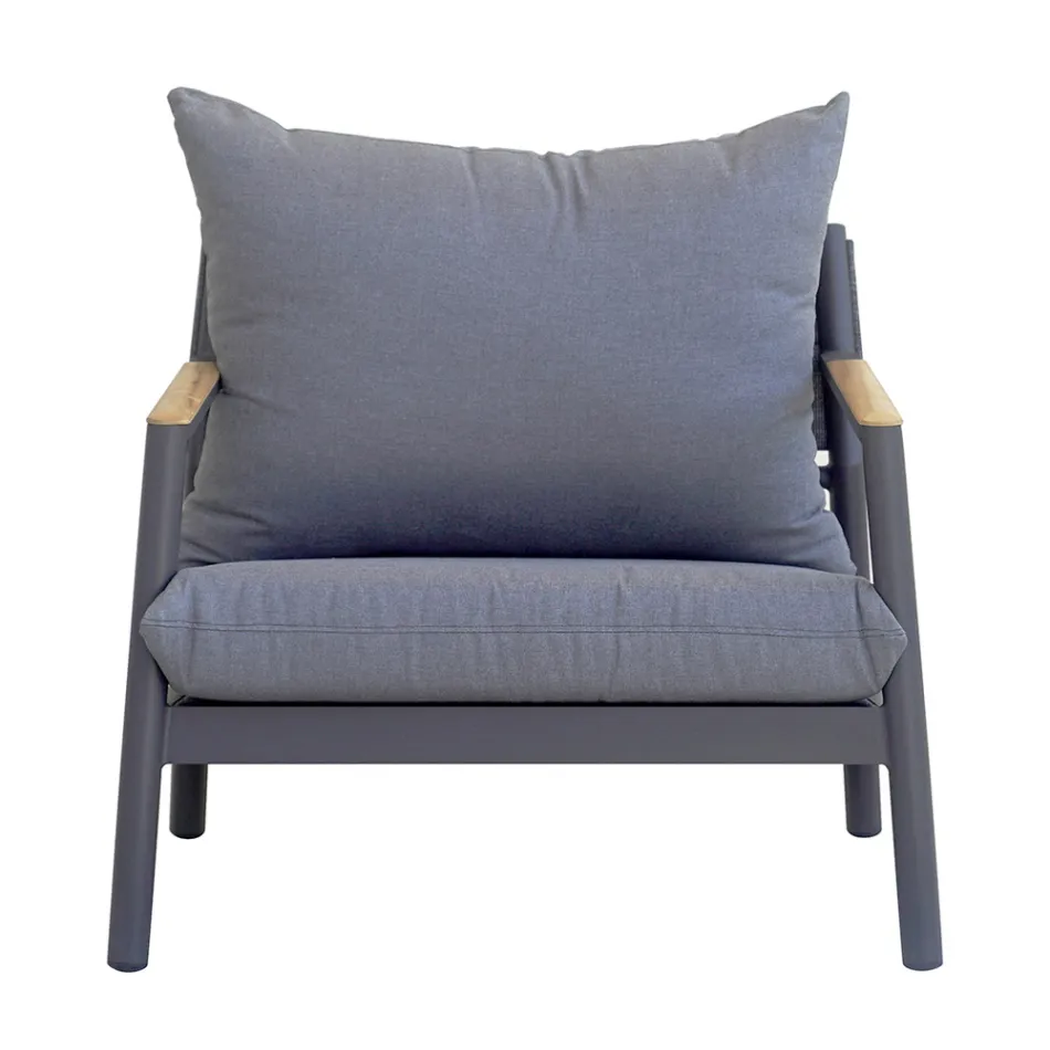 Gartenlounge mit 2 Sesseln, 1 Sofa und 1 Aluminiumtisch - Minni Viadurini