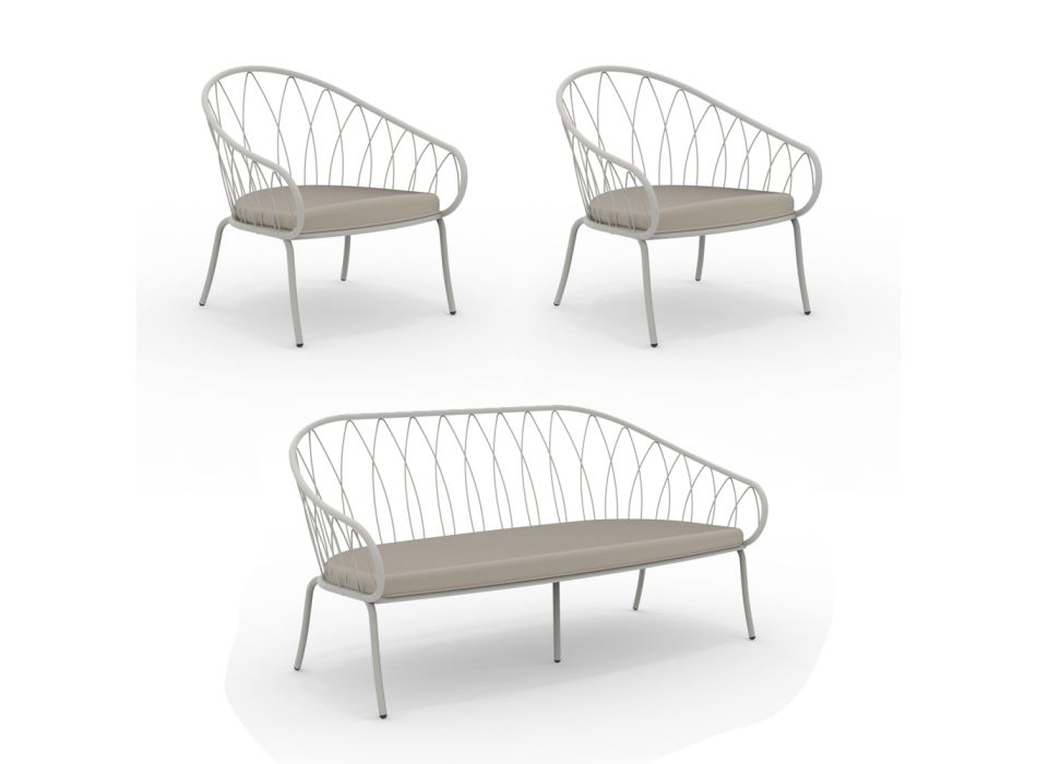 Gartenlounge mit 2 Sesseln und 1 2-Sitzer-Sofa Made in Italy - Fontana Viadurini