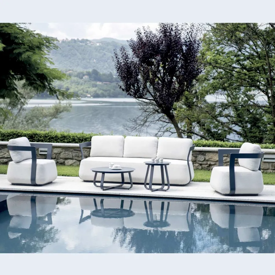 Gartenlounge-Set aus Aluminium und 2 Couchtische aus Aluminium - Brisa Viadurini