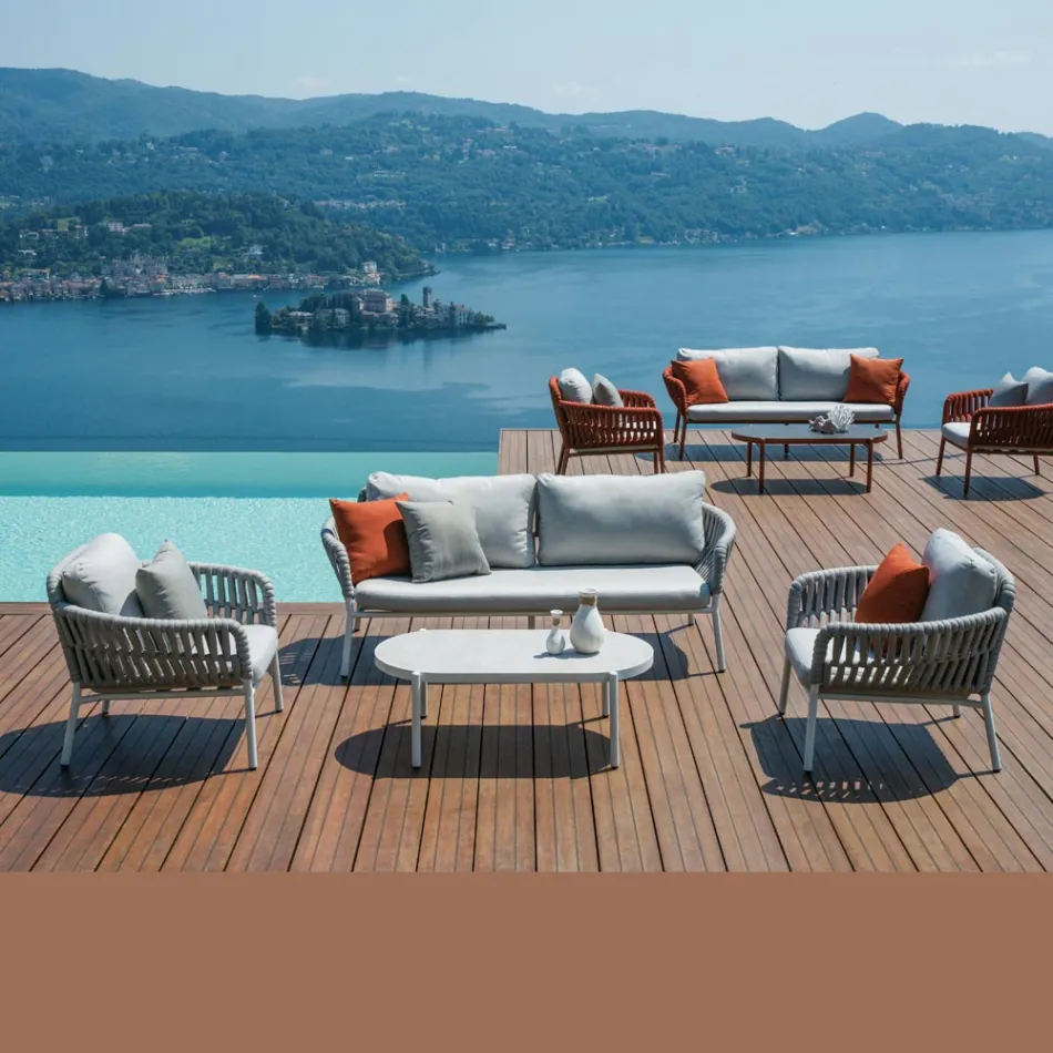 Gartenlounge aus Aluminium und Seil mit Couchtisch - Dingo Viadurini