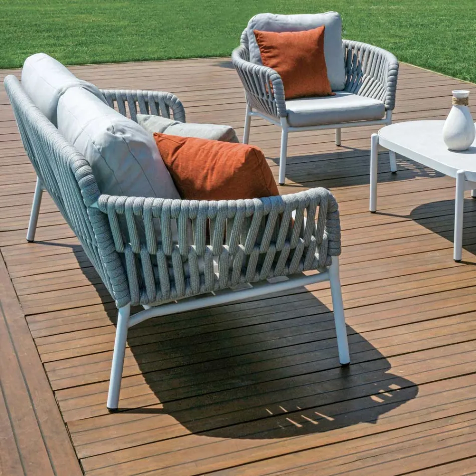 Gartenlounge aus Aluminium und Seil mit Couchtisch - Dingo Viadurini
