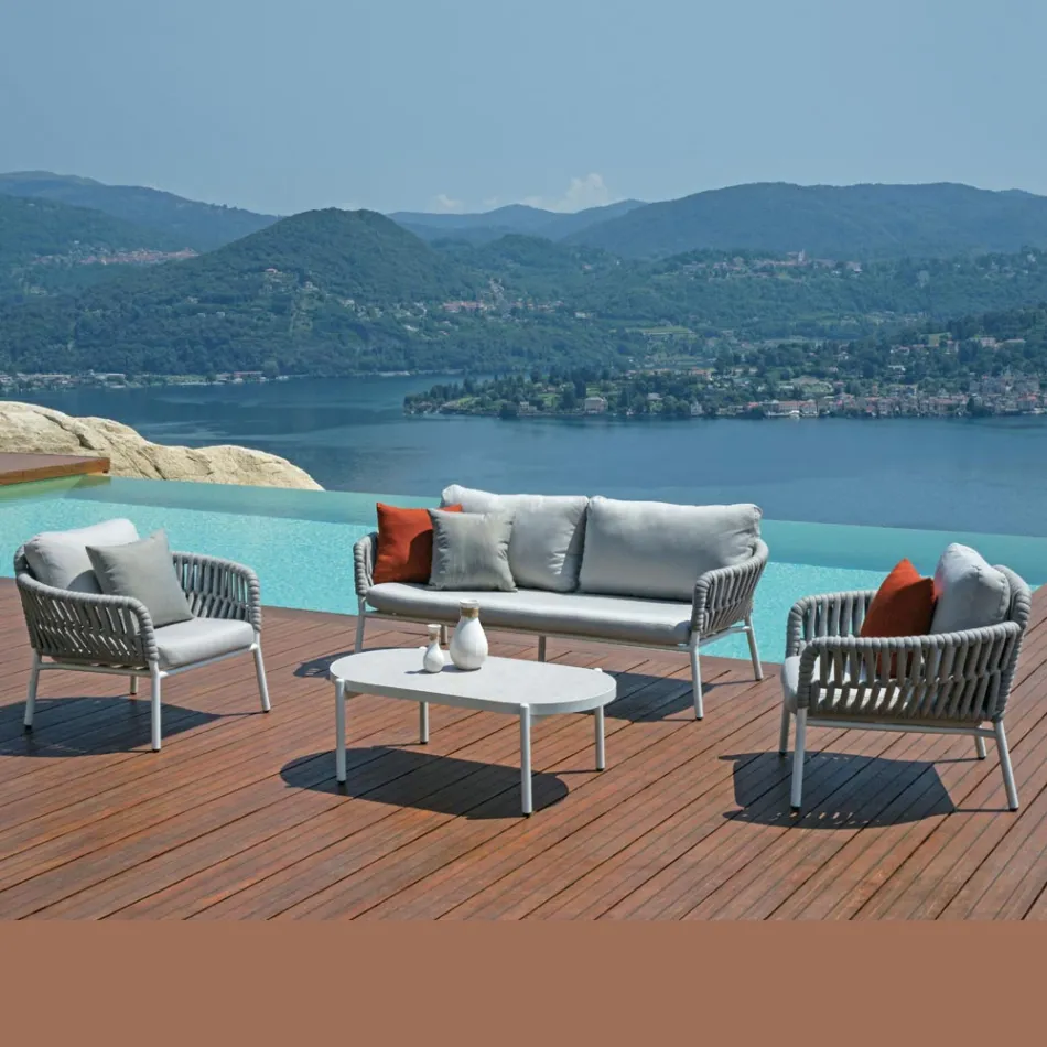 Gartenlounge aus Aluminium und Seil mit Couchtisch - Dingo Viadurini