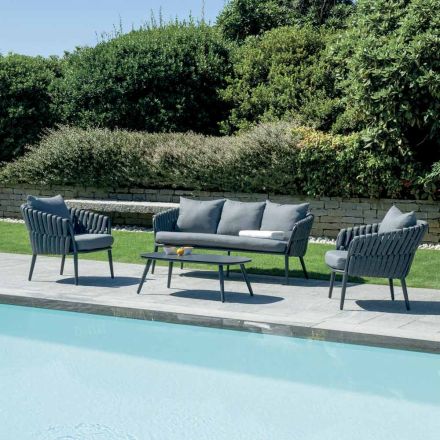 Narin Gartenlounge-Set aus Aluminium und Seil mit Polsterung und Kissen Viadurini