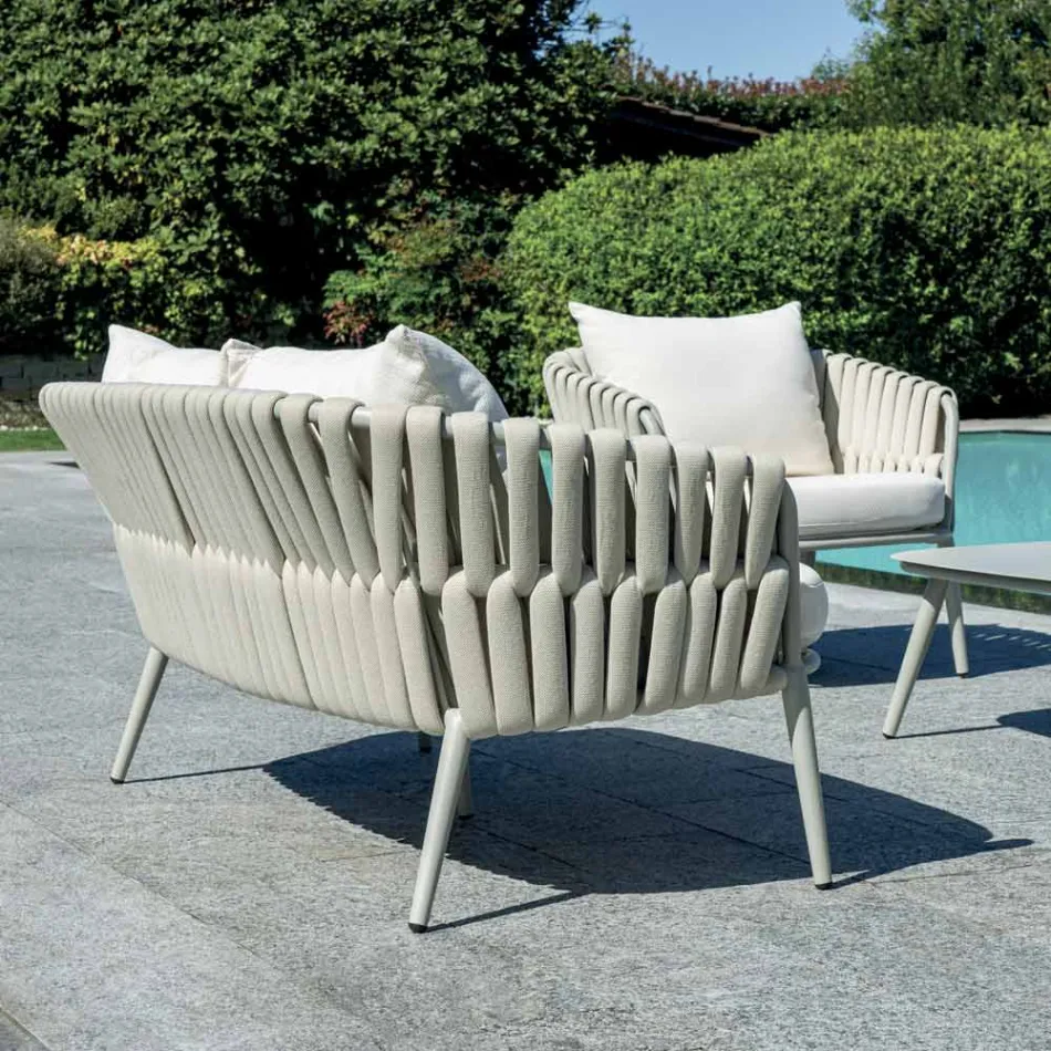 Narin Gartenlounge-Set aus Aluminium und Seil mit Polsterung und Kissen Viadurini