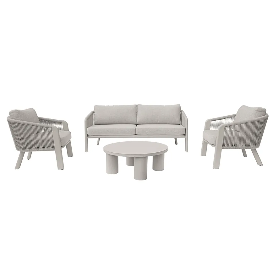 Smeria Garten-Lounge-Set aus Aluminium und gewebtem Seil mit Kissen Viadurini