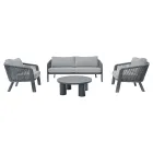 Smeria Garten-Lounge-Set aus Aluminium und gewebtem Seil mit Kissen Viadurini