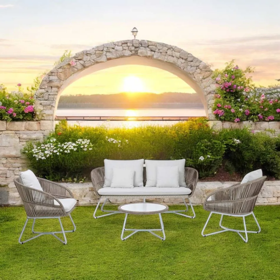 Gartenlounge aus Aluminium und Seilgeflecht - Alcor Viadurini