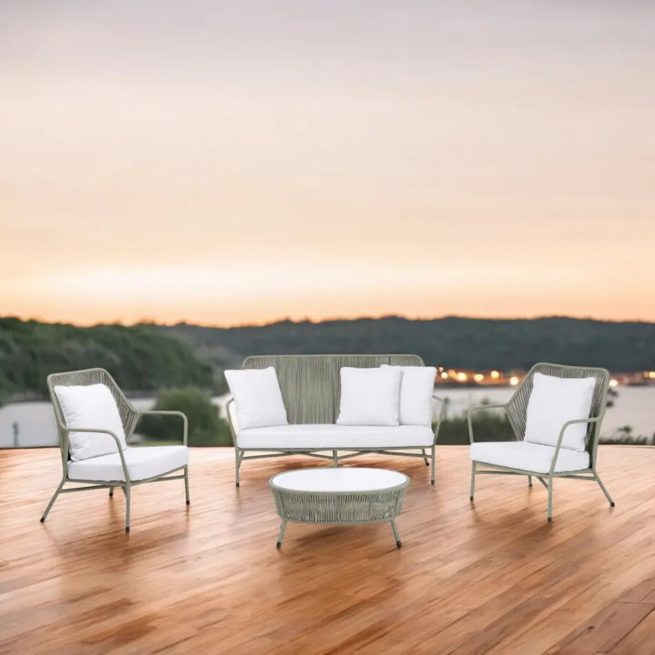 Gartenlounge aus Aluminium und Seilgeflecht - Asteria Viadurini