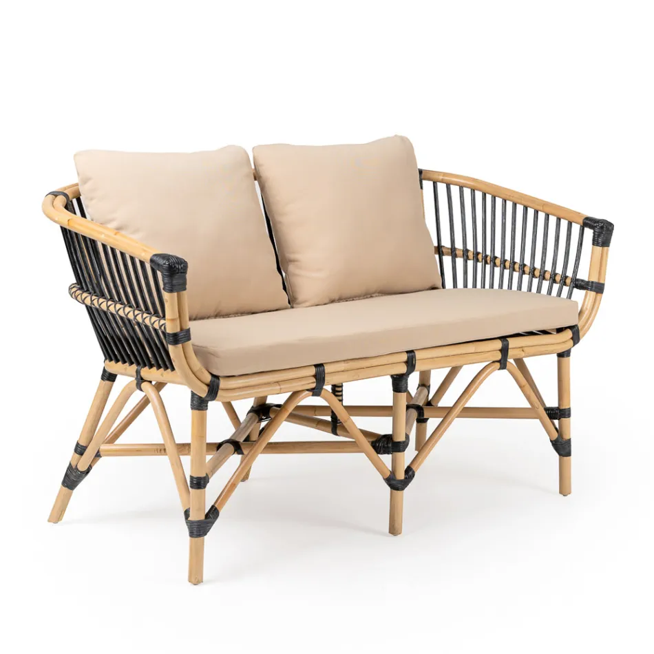 Garten-Lounge-Set aus natürlichem Rattan mit Kissen inklusive - Catelyn Viadurini