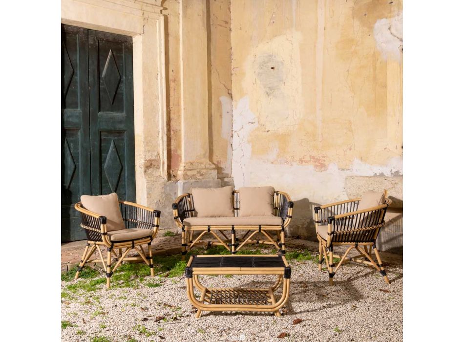 Garten-Lounge-Set aus natürlichem Rattan mit Kissen inklusive - Catelyn Viadurini