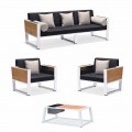 Outdoor Lounge 3-Sitzer-Sofa, 2 Sessel und Couchtisch aus Aluminium und Teakholz - Hatice