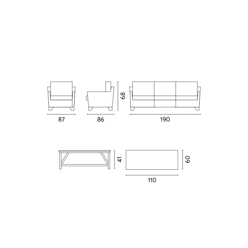 Lounge im Freien mit Couchtisch aus Mangoholz und Polycotton-Kissen - Orlanda Viadurini