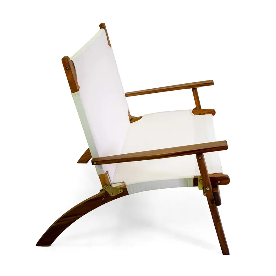 Wohnzimmer aus geöltem Akazienholz in Naturfarbe und Stoff - Bottega Viadurini