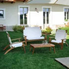 Wohnzimmer aus geöltem Akazienholz in Naturfarbe und Stoff - Bottega Viadurini