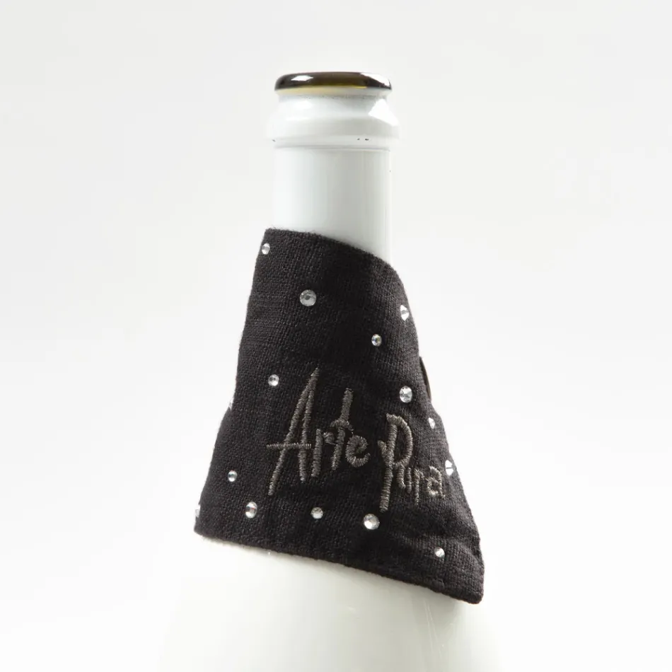 Abtropfschale aus weißem oder schwarzem Leinen mit Stickerei und Kristallen, 2 Stück – Salvino Viadurini