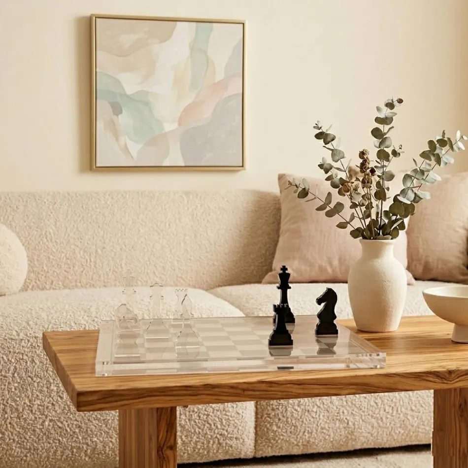 Designer-Schach- und Damespielset aus Plexiglas mit Schublade, hergestellt in Italien - Elora Viadurini