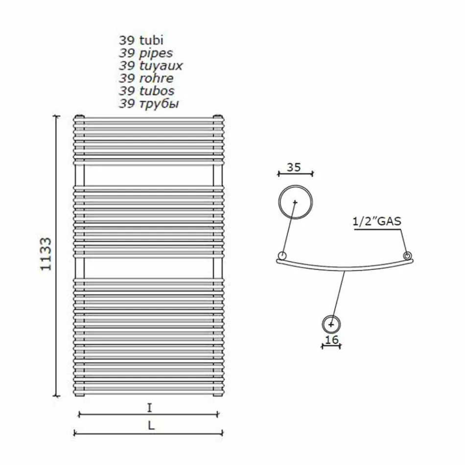 Hydraulischer Badhandtuchwärmer mit vertikalem Design aus Stahl 1013 W - Griffin Viadurini