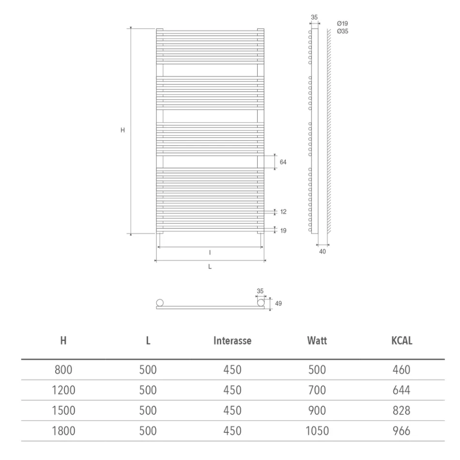 Rohrförmiger Handtuchwärmer aus Chrom bis 1050 Watt Made in Italy - Benji Viadurini
