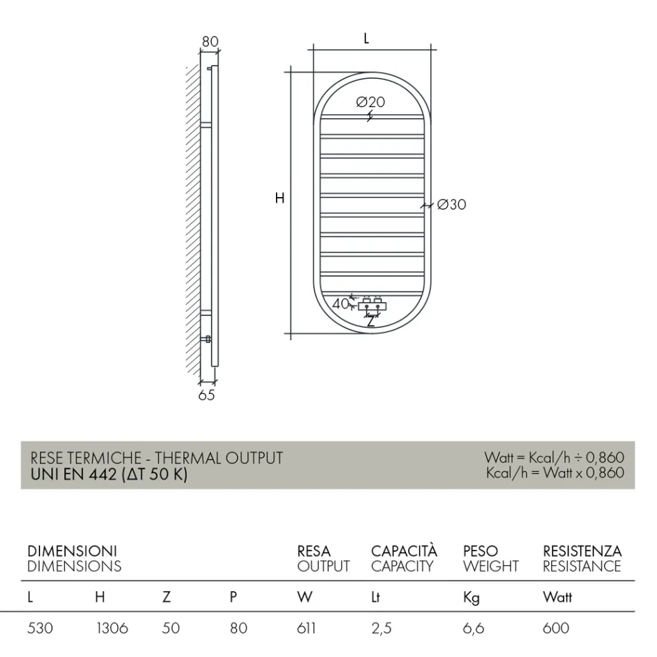 „Tutto Tondo Slim“ Design-Handtuchwärmer aus Stahl Made in Italy - Glatt Viadurini