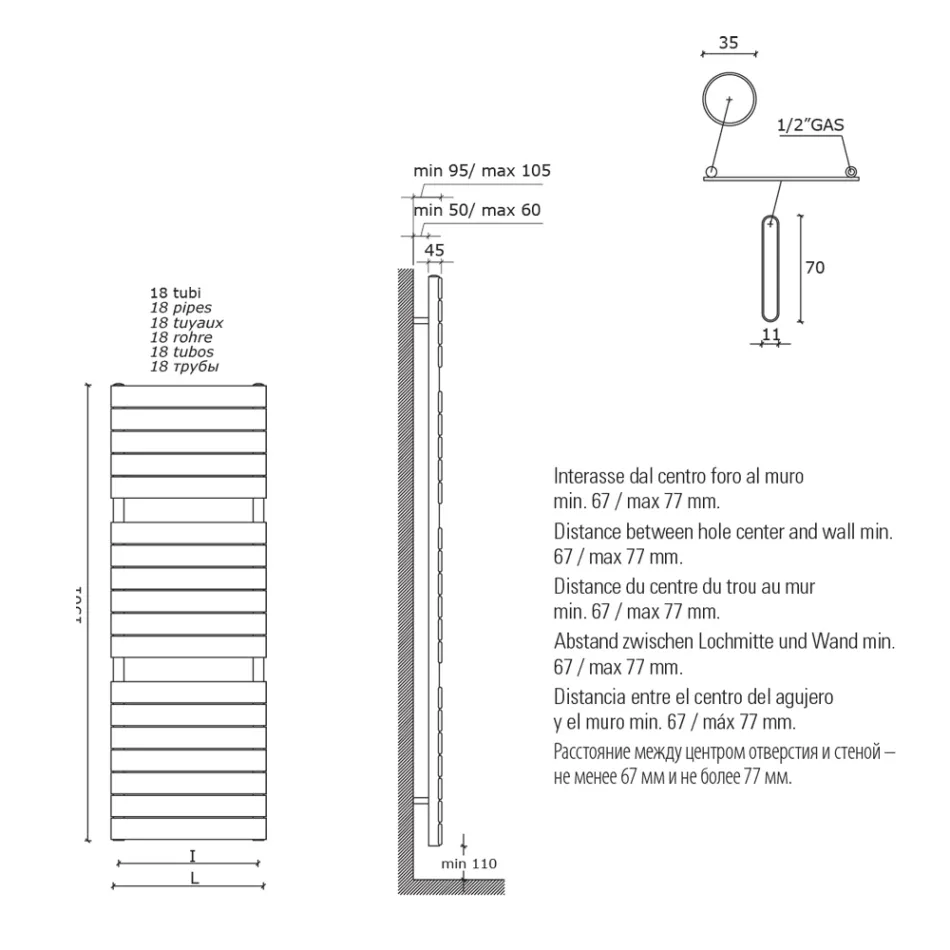 Hydraulischer Handtuchwärmer aus schwarzem Kohlenstoffstahl, hergestellt in Italien – Carezza Viadurini