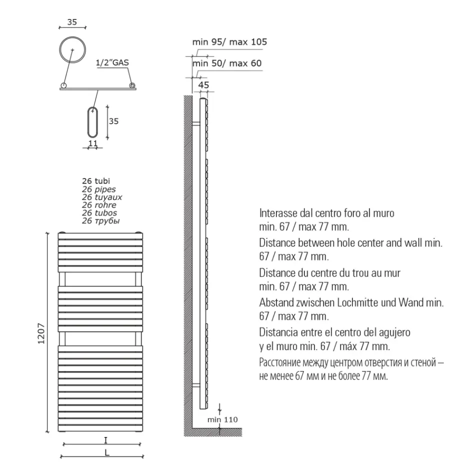 Hydraulischer Handtuchwärmer aus Kohlenstoffstahl Ocker Made in Italy - Tepore Viadurini