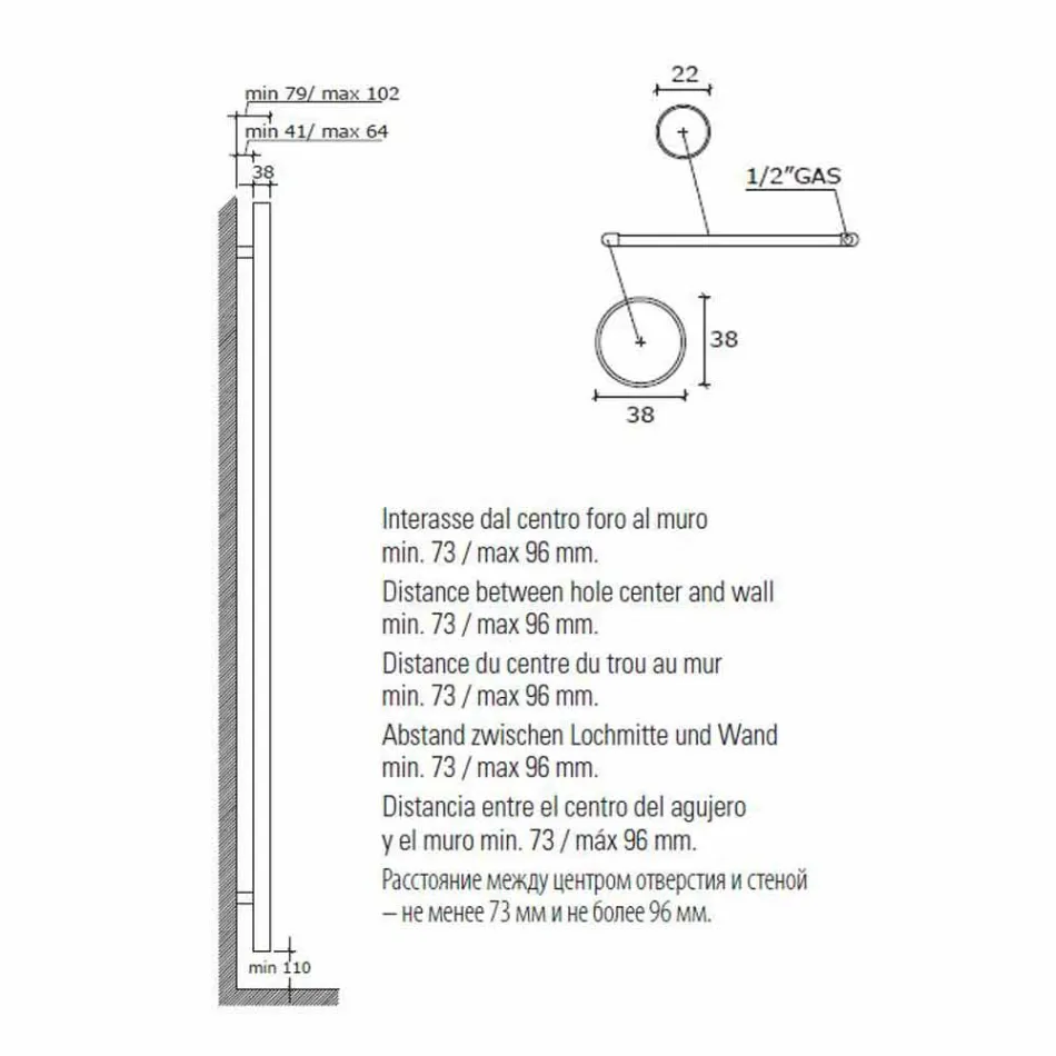 Edelstahl Design Wandtuchwärmer für Badezimmer, 2 Größen 391 W - Italo Viadurini