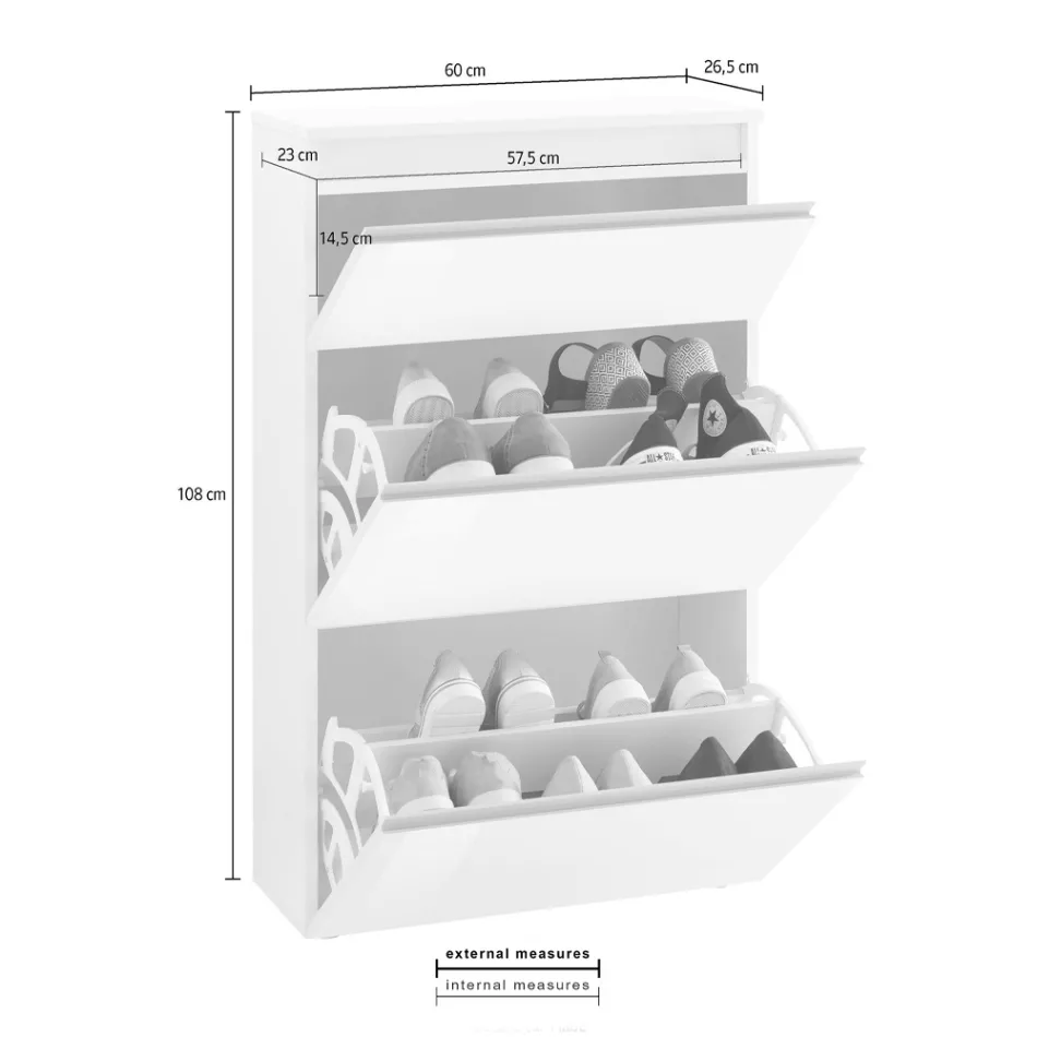 Schuhschrank Weiß oder Anthrazit 3 Türen Nachhaltiges Holzdesign - Emanuelito Viadurini