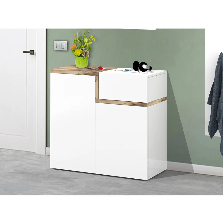 Eingangsschuhregal 3 oder 4 Türen aus weißem Holz und Schiefer oder Ahorn - Tiscali Viadurini