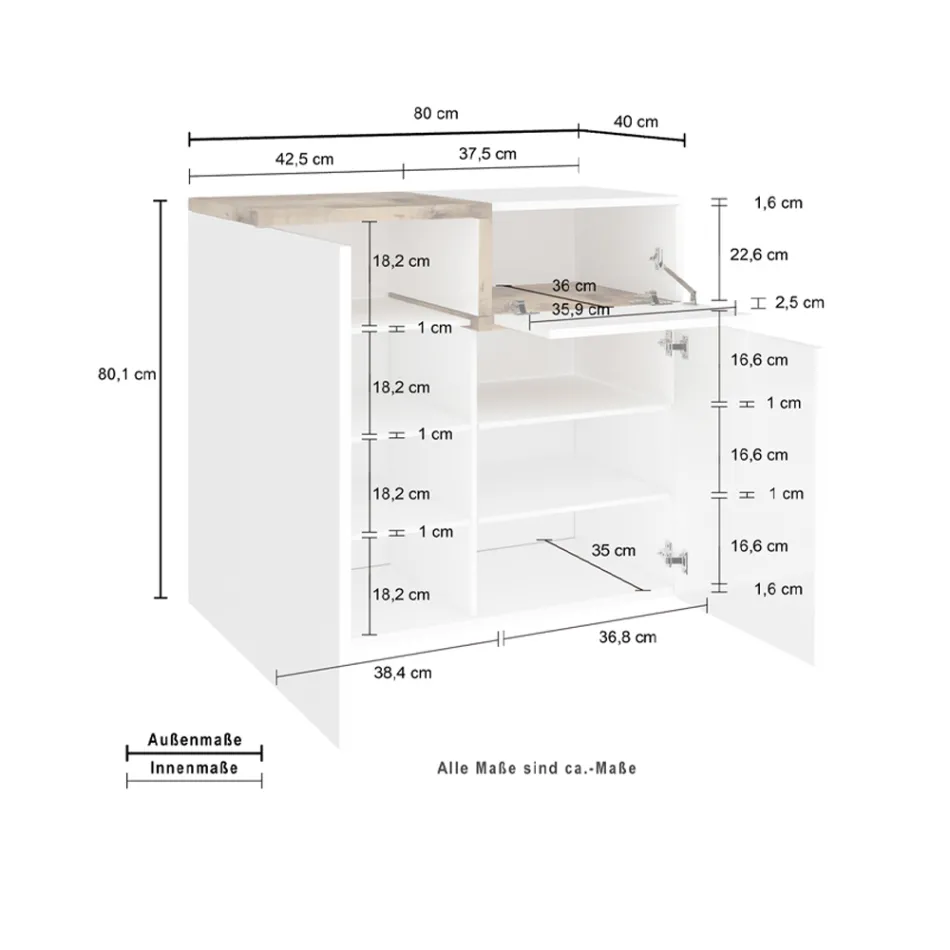 Eingangsschuhregal 3 oder 4 Türen aus weißem Holz und Schiefer oder Ahorn - Tiscali Viadurini