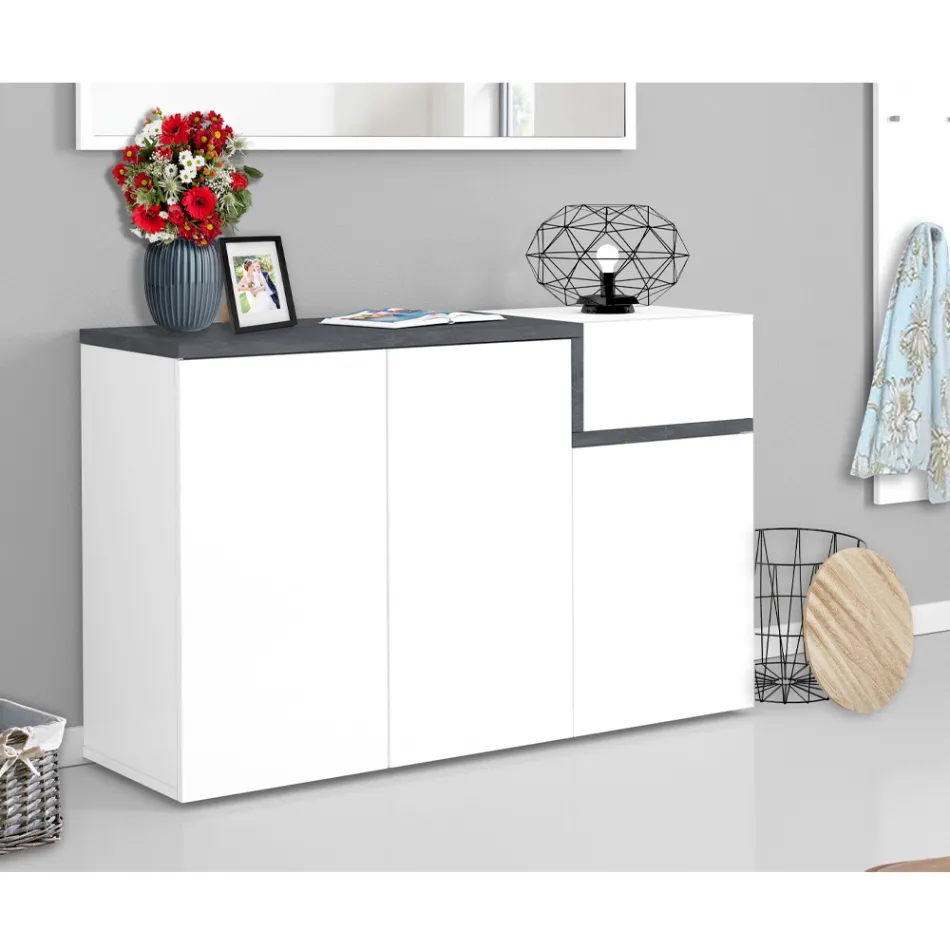 Eingangsschuhregal 3 oder 4 Türen aus weißem Holz und Schiefer oder Ahorn - Tiscali Viadurini