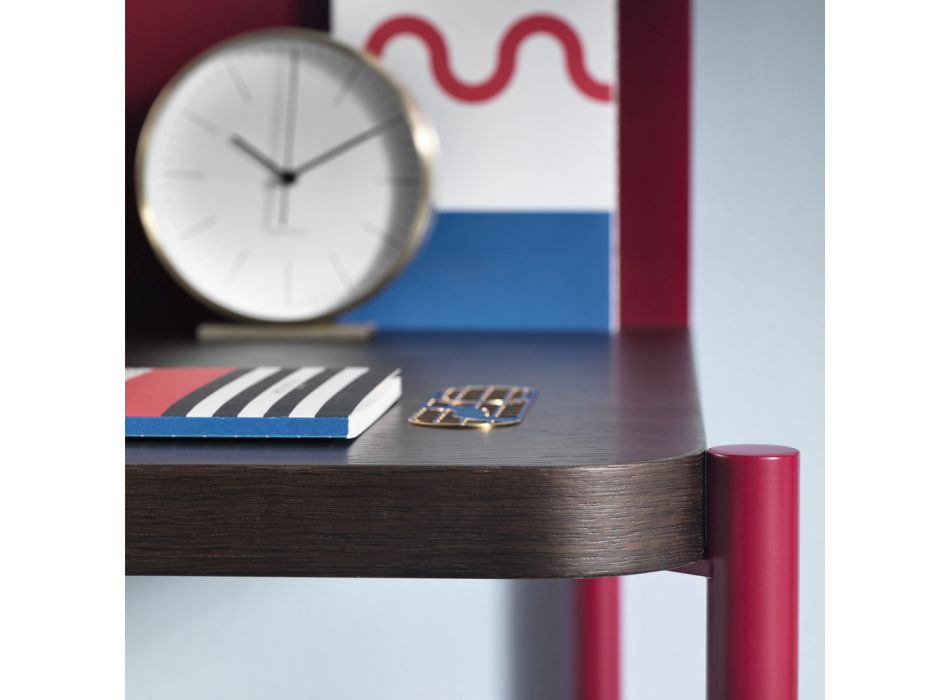 Moderner Schreibtisch aus farbigem Metall und Eichenholz im italienischen Design - Nadin Viadurini