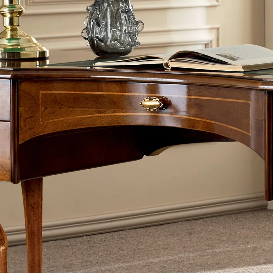 Klassischer Schreibtisch 5 Schubladen aus Holz und Kunstleder Made in Italy - Commodo Viadurini