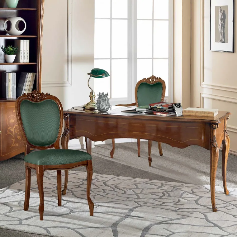 Klassischer Schreibtisch 5 Schubladen aus Holz und Kunstleder Made in Italy - Commodo Viadurini