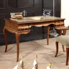 Schreibtisch mit 5 Schubladen Walnussholz und Kunstleder Made in Italy - Hastings Viadurini