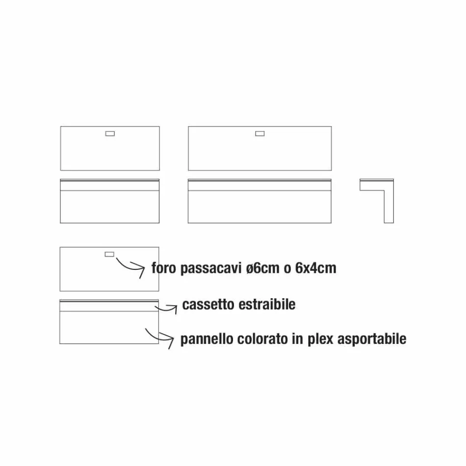 Wandtisch aus Melamin und Metall mit Schublade Made in Italy - Silicon Viadurini