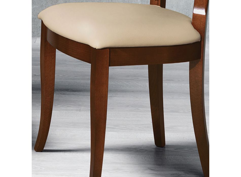 Klassischer Stuhl aus Buchenholz mit verzierter Rückenlehne und Kunstleder - Milissa Viadurini