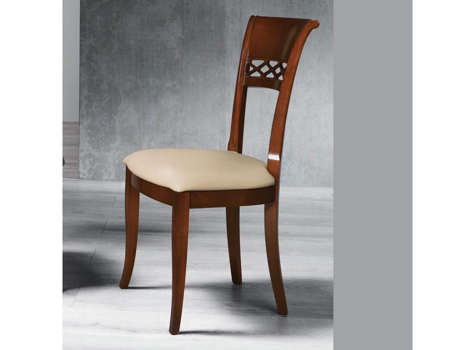 Klassischer Stuhl aus Buchenholz mit verzierter Rückenlehne und Kunstleder - Milissa Viadurini