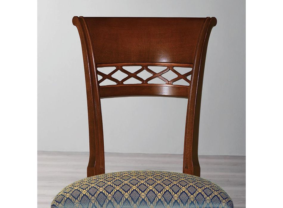 Klassischer Stuhl aus Buchenholz mit verzierter Rückenlehne und Stoff - Milissa Viadurini