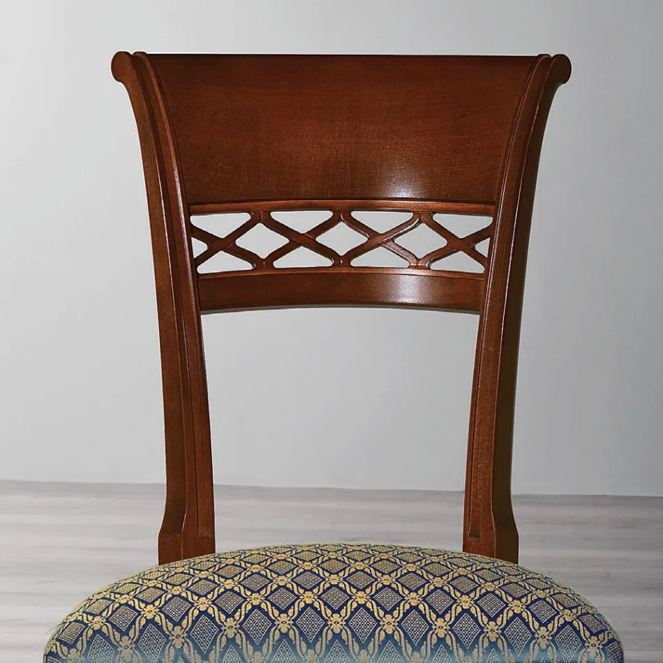 Klassischer Stuhl aus Buchenholz mit verzierter Rückenlehne und Stoff - Milissa Viadurini
